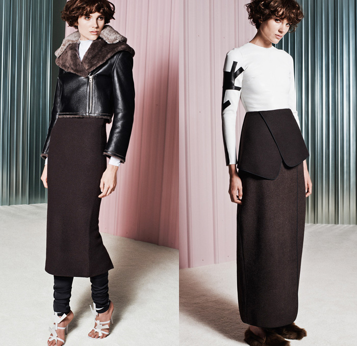 Acne Studios 2014 Pre Fall Womens Lookbook Presentation - Pre Autumn Collection Looks - Palazzo Pants Culottes Wide Leg Leggings Cutout Petals Flowers Floral Motif Graphic Print Minimalist Furry Drapery Scarf Sweater Jumper Multi-Panel Coat Foldover Handkerchief Angular Hem Anorak Skirt Frock Dress Shawl Stole: Designer Denim Jeans Fashion: Season Collections, Runways, Lookbooks and Linesheets