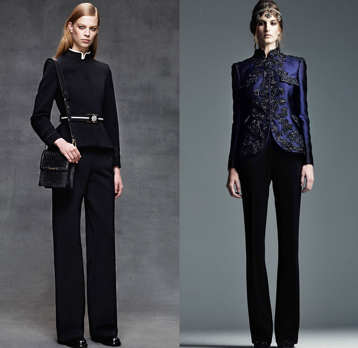 Alberta Ferretti 2014 Pre Fall Womens Lookbook Presentation - Pre Autumn Collection Looks - Denim Jeans Jacket Embroidery Emblem Wide Leg Palazzo Pants Flare Nautical Marine Silk Gold Outerwear Peacoat Trench Coat Seafoam Poseidon Lace Mesh Dress Croptop Midriff Sheer Chiffon Tulle Peek-a-Boo Sequins Drapery Ruffles: Designer Denim Jeans Fashion: Season Collections, Runways, Lookbooks and Linesheets