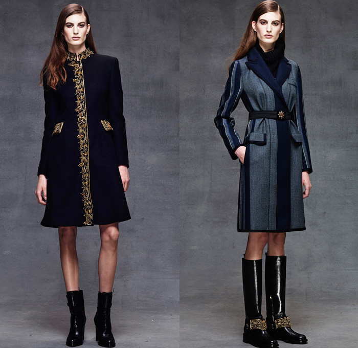 Alberta Ferretti 2014 Pre Fall Womens Lookbook Presentation - Pre Autumn Collection Looks - Denim Jeans Jacket Embroidery Emblem Wide Leg Palazzo Pants Flare Nautical Marine Silk Gold Outerwear Peacoat Trench Coat Seafoam Poseidon Lace Mesh Dress Croptop Midriff Sheer Chiffon Tulle Peek-a-Boo Sequins Drapery Ruffles: Designer Denim Jeans Fashion: Season Collections, Runways, Lookbooks and Linesheets