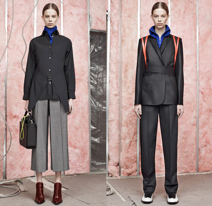 Alexander Wang 2014 Pre Fall Womens Presentation - Pre Autumn Collection - Peel Away Moth Bitten Fabrics Holes Peek-A-Boo Palazzo Pants Gauchos Mohawk Fringes Outerwear Pea Coat Anorak Rainwear Above The Knee Boots: Designer Denim Jeans Fashion: Season Collections, Runways, Lookbooks and Linesheets