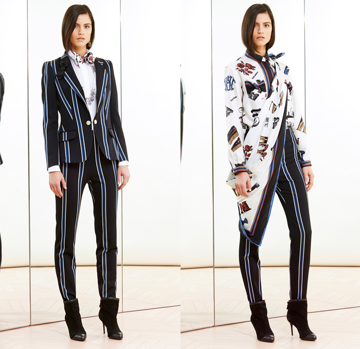 Alexis Mabille 2014 Pre Fall Womens Lookbook Presentation - Pre Autumn Collection Looks - Bow Tie Quilted Denim Jeans Sheer Chiffon Net Mesh Peekaboo Pantsuit Stripes Blazer Wrap Drapery Typography Tuxedo Jacket Riding Coat Nautical Cardigan Sweatpants Wide Leg Bell Bottom Flare Palazzo Pants Poodle Circle Skirt Shirtdress One Shoulder : Designer Denim Jeans Fashion: Season Collections, Runways, Lookbooks and Linesheets