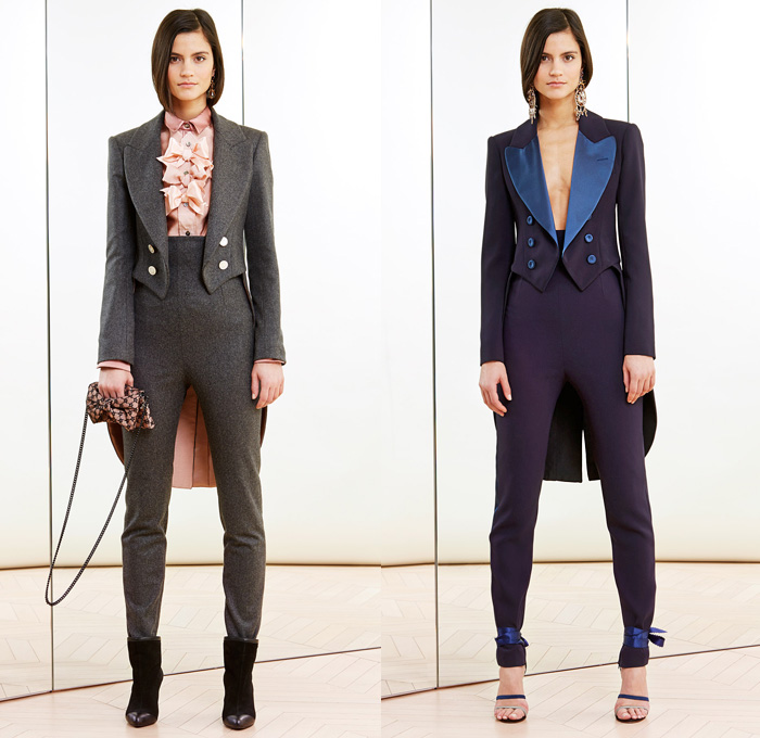 Alexis Mabille 2014 Pre Fall Womens Lookbook Presentation - Pre Autumn Collection Looks - Bow Tie Quilted Denim Jeans Sheer Chiffon Net Mesh Peekaboo Pantsuit Stripes Blazer Wrap Drapery Typography Tuxedo Jacket Riding Coat Nautical Cardigan Sweatpants Wide Leg Bell Bottom Flare Palazzo Pants Poodle Circle Skirt Shirtdress One Shoulder : Designer Denim Jeans Fashion: Season Collections, Runways, Lookbooks and Linesheets