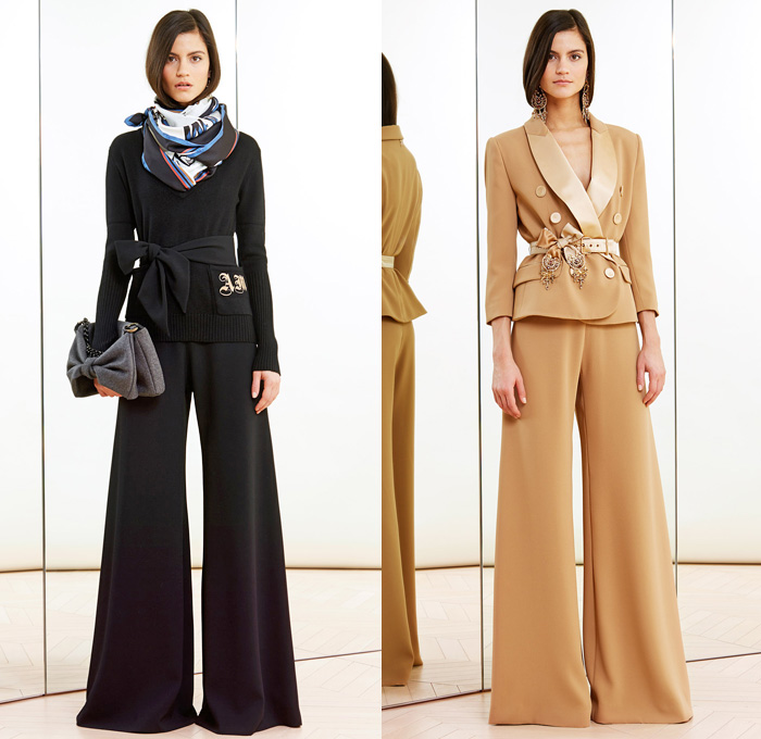 Alexis Mabille 2014 Pre Fall Womens Lookbook Presentation - Pre Autumn Collection Looks - Bow Tie Quilted Denim Jeans Sheer Chiffon Net Mesh Peekaboo Pantsuit Stripes Blazer Wrap Drapery Typography Tuxedo Jacket Riding Coat Nautical Cardigan Sweatpants Wide Leg Bell Bottom Flare Palazzo Pants Poodle Circle Skirt Shirtdress One Shoulder : Designer Denim Jeans Fashion: Season Collections, Runways, Lookbooks and Linesheets