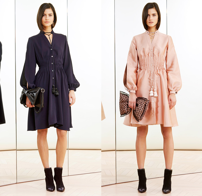 Alexis Mabille 2014 Pre Fall Womens Lookbook Presentation - Pre Autumn Collection Looks - Bow Tie Quilted Denim Jeans Sheer Chiffon Net Mesh Peekaboo Pantsuit Stripes Blazer Wrap Drapery Typography Tuxedo Jacket Riding Coat Nautical Cardigan Sweatpants Wide Leg Bell Bottom Flare Palazzo Pants Poodle Circle Skirt Shirtdress One Shoulder : Designer Denim Jeans Fashion: Season Collections, Runways, Lookbooks and Linesheets