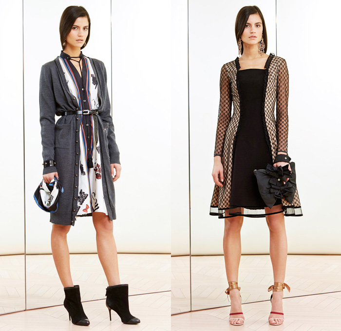 Alexis Mabille 2014 Pre Fall Womens Lookbook Presentation - Pre Autumn Collection Looks - Bow Tie Quilted Denim Jeans Sheer Chiffon Net Mesh Peekaboo Pantsuit Stripes Blazer Wrap Drapery Typography Tuxedo Jacket Riding Coat Nautical Cardigan Sweatpants Wide Leg Bell Bottom Flare Palazzo Pants Poodle Circle Skirt Shirtdress One Shoulder : Designer Denim Jeans Fashion: Season Collections, Runways, Lookbooks and Linesheets