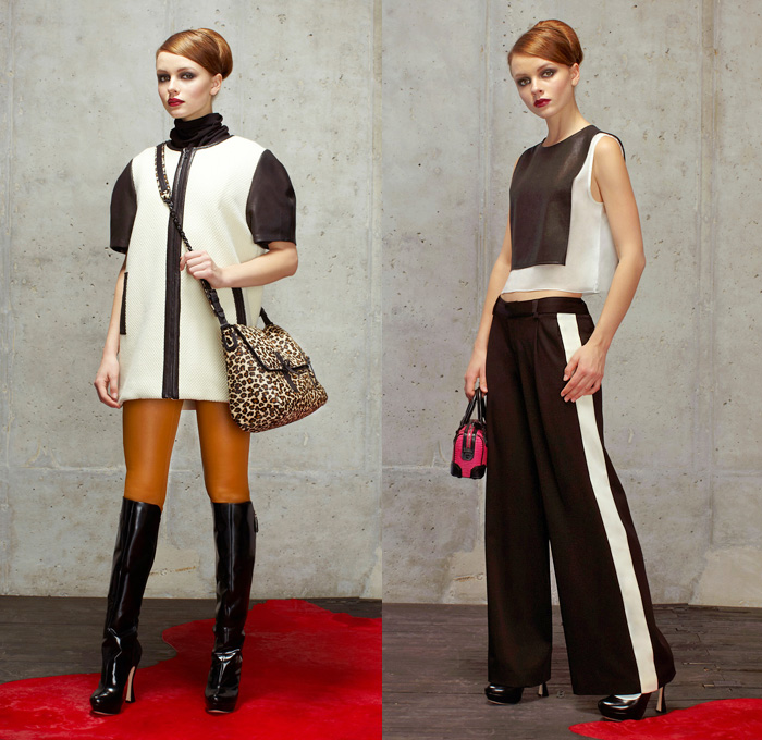 alice + olivia 2014 Pre Fall Womens Presentation - Pre Autumn Collection Looks - Leggings Wide Leg Palazzo Pants Crop Top Midriff Shorts Leather Turtleneck Flower Floral Embroidery Romper Onesie Spaghetti Noodle Strap Windowpane Check Polka Dots Ruffles Tutu: Designer Denim Jeans Fashion: Season Collections, Runways, Lookbooks and Linesheets
