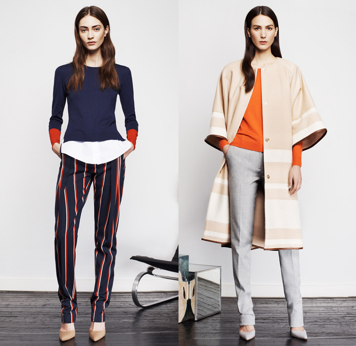 Altuzarra 2014 Pre Fall Womens Presentation - Pre Autumn Collection - Plaid Stripes Outerwear Coats Jackets Blazers Pencil Skirt High Side Slits Drapery Pleats: Designer Denim Jeans Fashion: Season Collections, Runways, Lookbooks and Linesheets