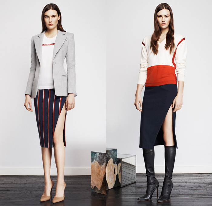 Altuzarra 2014 Pre Fall Womens Presentation - Pre Autumn Collection - Plaid Stripes Outerwear Coats Jackets Blazers Pencil Skirt High Side Slits Drapery Pleats: Designer Denim Jeans Fashion: Season Collections, Runways, Lookbooks and Linesheets