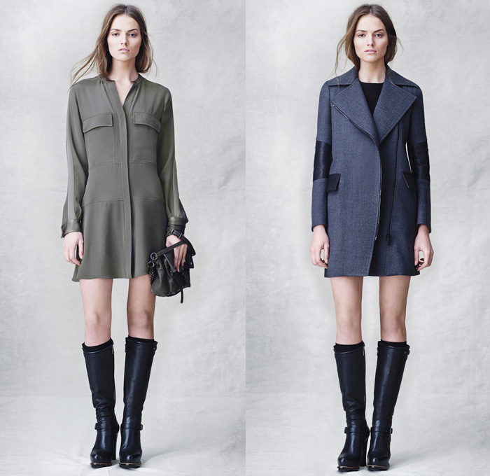 Belstaff 2014 Pre Fall Womens Presentation - Pre Autumn Collection - Motorcycle Biker Rider Ribbed Panel Jeans Multi-Panel Outerwear Coat Wide Leg Palazzo Pants Shirtdress Pantsuit Blazer Boots: Designer Denim Jeans Fashion: Season Collections, Runways, Lookbooks and Linesheets
