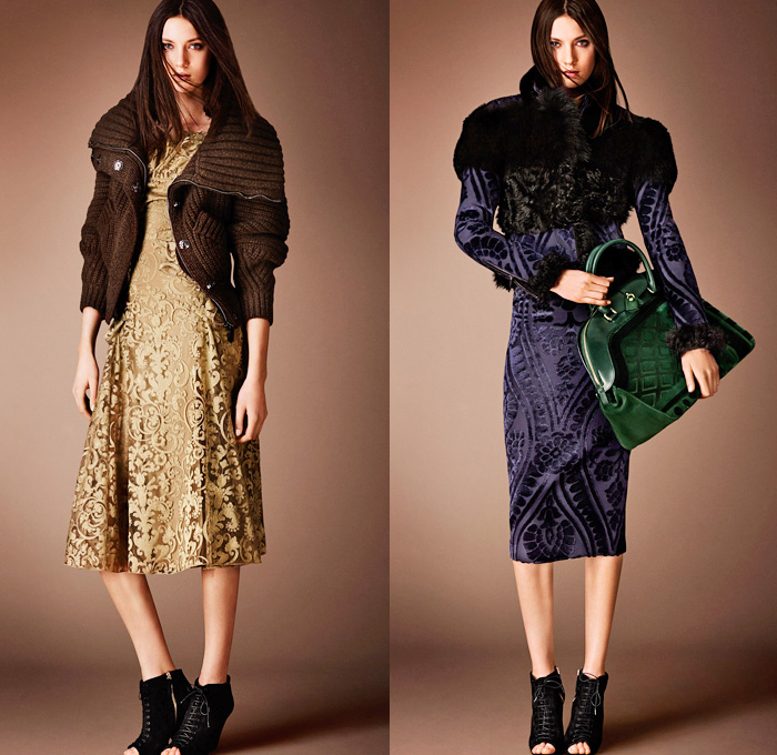 Burberry Prorsum 2014 Pre Fall Womens Presentation - Outerwear Coats Furry Jackets Embroidery Geometric Foliage Prints Lace Peek-A-Boo Dress Diamonds Metallic Map: Designer Denim Jeans Fashion: Season Collections, Runways, Lookbooks and Linesheets