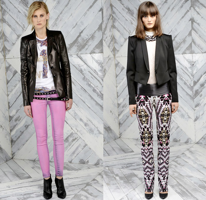 Just Cavalli 2014 Pre Fall Presentation - Pre Autumn - Arabesque Ethnic Folk Ornamental Animal Safari Cat Fur Reptile Snake Print Motifs Fractal Motorcycle Biker Grunge Colored Denim Skinny Jeans: Designer Denim Jeans Fashion: Season Collections, Runways, Lookbooks and Linesheets