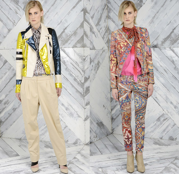 Just Cavalli 2014 Pre Fall Presentation - Pre Autumn - Arabesque Ethnic Folk Ornamental Animal Safari Cat Fur Reptile Snake Print Motifs Fractal Motorcycle Biker Grunge Colored Denim Skinny Jeans: Designer Denim Jeans Fashion: Season Collections, Runways, Lookbooks and Linesheets