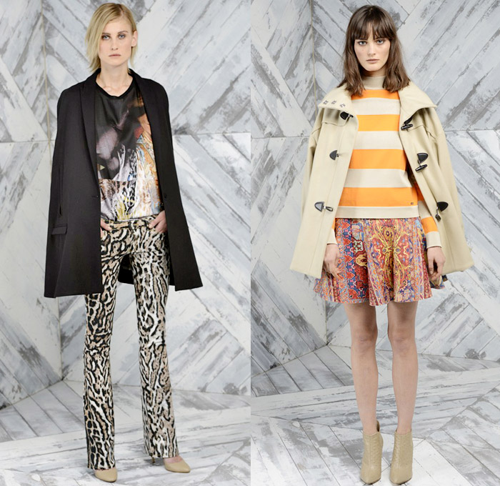 Just Cavalli 2014 Pre Fall Presentation - Pre Autumn - Arabesque Ethnic Folk Ornamental Animal Safari Cat Fur Reptile Snake Print Motifs Fractal Motorcycle Biker Grunge Colored Denim Skinny Jeans: Designer Denim Jeans Fashion: Season Collections, Runways, Lookbooks and Linesheets