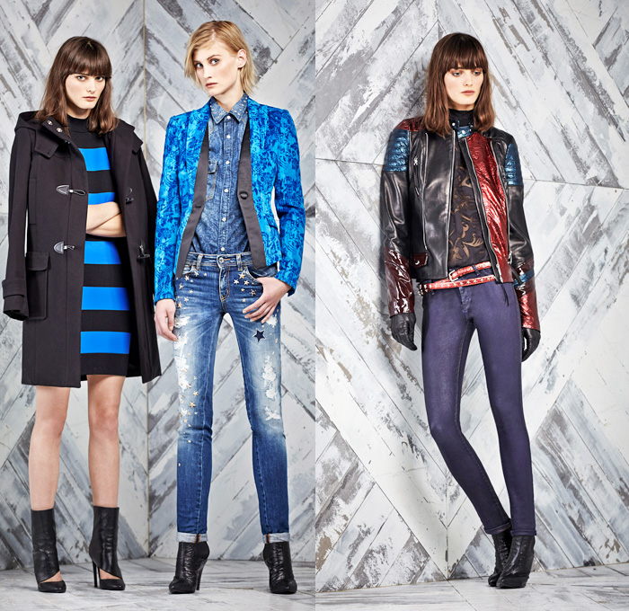 Just Cavalli 2014 Pre Fall Presentation - Pre Autumn - Arabesque Ethnic Folk Ornamental Animal Safari Cat Fur Reptile Snake Print Motifs Fractal Motorcycle Biker Grunge Colored Denim Skinny Jeans: Designer Denim Jeans Fashion: Season Collections, Runways, Lookbooks and Linesheets