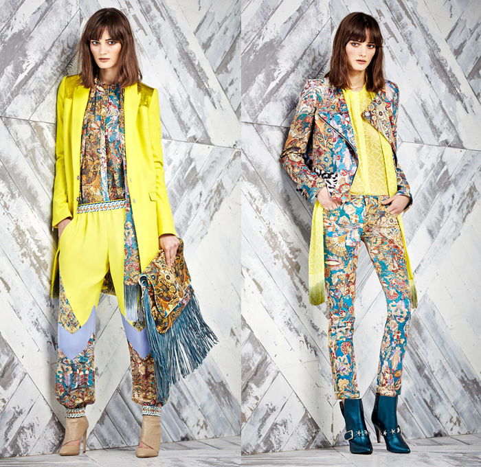 Just Cavalli 2014 Pre Fall Presentation - Pre Autumn - Arabesque Ethnic Folk Ornamental Animal Safari Cat Fur Reptile Snake Print Motifs Fractal Motorcycle Biker Grunge Colored Denim Skinny Jeans: Designer Denim Jeans Fashion: Season Collections, Runways, Lookbooks and Linesheets