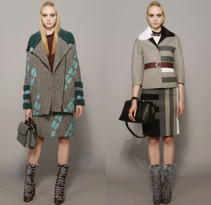 Fendi 2014 Pre Fall Womens Presentation - Pre Autumn Collection - Outerwear Wool Trench Coat Knit Belted Furry Skinny Leggings Pants: Designer Denim Jeans Fashion: Season Collections, Runways, Lookbooks and Linesheets