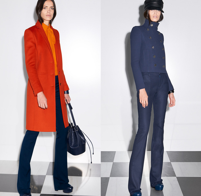 Gucci 2014 Pre Fall Womens Presentation - Pre Autumn Collection - Denim Jeans Solid Colors Minimal Outerwear Trench Pea Coat Marching Band Jacket Motorcycle Biker Dress Loafers Cropped Pants: Designer Denim Jeans Fashion: Season Collections, Runways, Lookbooks and Linesheets