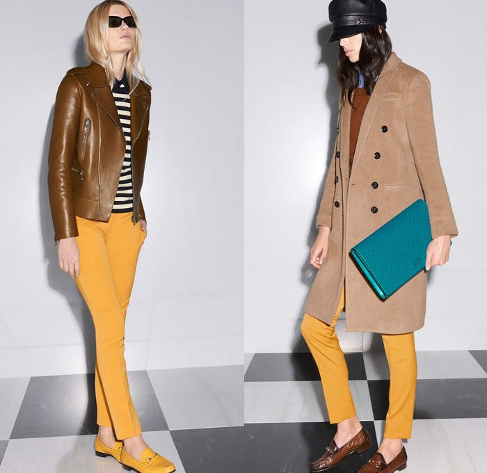 Gucci 2014 Pre Fall Womens Presentation - Pre Autumn Collection - Denim Jeans Solid Colors Minimal Outerwear Trench Pea Coat Marching Band Jacket Motorcycle Biker Dress Loafers Cropped Pants: Designer Denim Jeans Fashion: Season Collections, Runways, Lookbooks and Linesheets