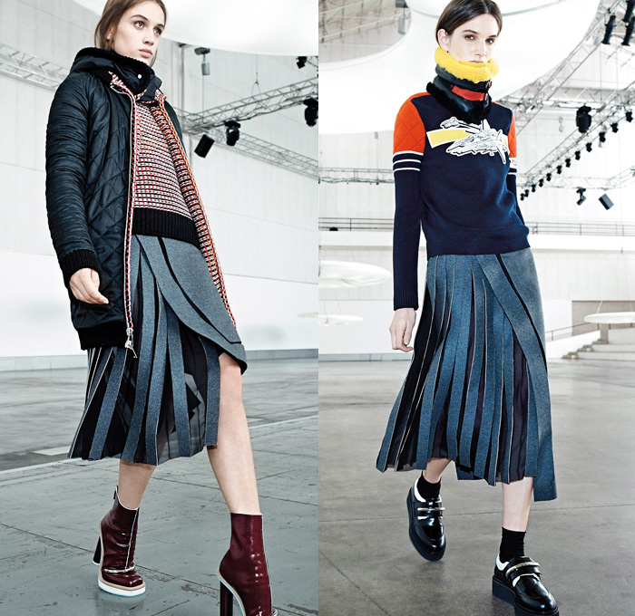 Iceberg 2014 Pre Fall Womens Lookbook Presentation - Pre Autumn Collection Looks - Poppy Flowers Florals Spacecraft Aircraft Retro Seventies Handkerchief Hem Accordion Pleat Turtleneck Knit Scarf Choker Furry Hoodie Coat Jacket Neoprene Multi Panel Sweater Jumper Pantsuit Blazer Waffle Quilted Wrap Parka Stripes Dress Skirt Frock Asymmetrical: Designer Denim Jeans Fashion: Season Collections, Runways, Lookbooks and Linesheets