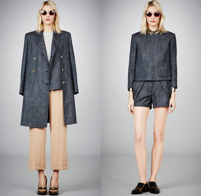 Jenni Kayne 2014 Pre Fall Womens Presentation - Pre Autumn Collection Looks - Wide Leg Palazzo Pants Culottes Gauchos Flowers Florals Print Vest Waistcoat Furry Trench Pea Coat Snake Python Pantsuit Peek-A-Boo Perforated 3D Cutout: Designer Denim Jeans Fashion: Season Collections, Runways, Lookbooks and Linesheets