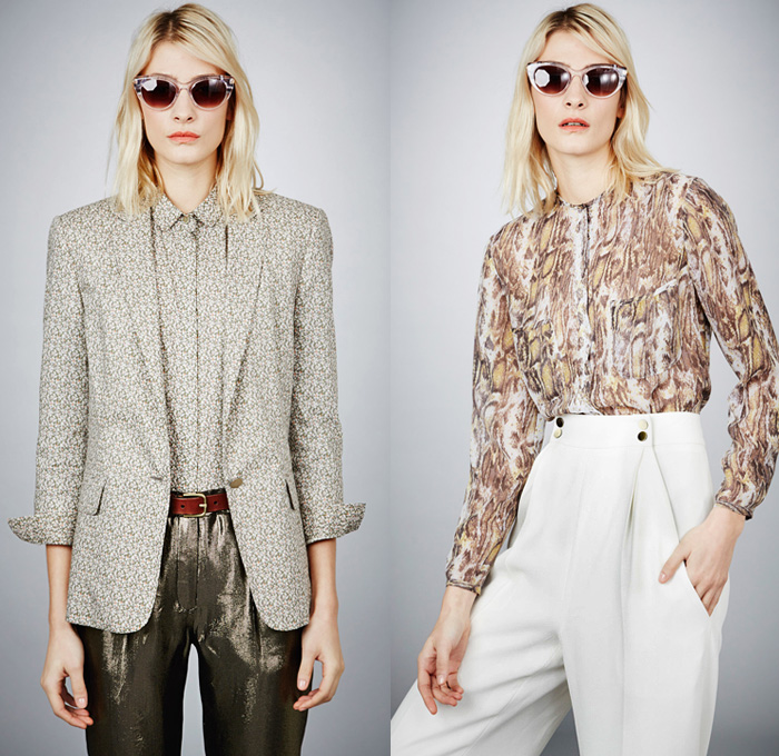 Jenni Kayne 2014 Pre Fall Womens Presentation - Pre Autumn Collection Looks - Wide Leg Palazzo Pants Culottes Gauchos Flowers Florals Print Vest Waistcoat Furry Trench Pea Coat Snake Python Pantsuit Peek-A-Boo Perforated 3D Cutout: Designer Denim Jeans Fashion: Season Collections, Runways, Lookbooks and Linesheets