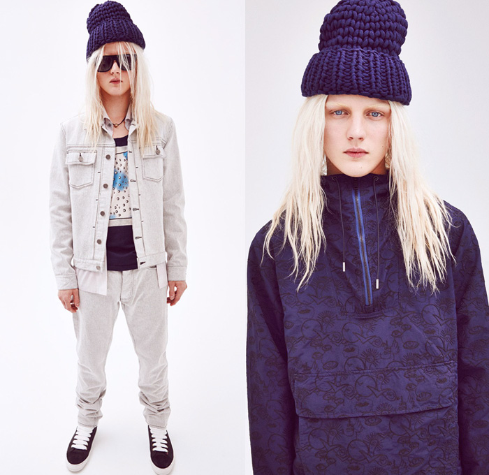 Marc by Marc Jacobs 2014 Pre Fall Mens Presentation - Pre Autumn Collection Looks - Retro Faded Denim Jeans Outerwear Parka Plaid Digital Prints Bomber Jacket Shorts Suit Eyes Knit Beanie Cap: Designer Denim Jeans Fashion: Season Collections, Runways, Lookbooks and Linesheets