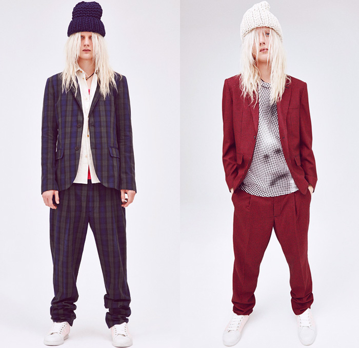 Marc by Marc Jacobs 2014 Pre Fall Mens Presentation - Pre Autumn Collection Looks - Retro Faded Denim Jeans Outerwear Parka Plaid Digital Prints Bomber Jacket Shorts Suit Eyes Knit Beanie Cap: Designer Denim Jeans Fashion: Season Collections, Runways, Lookbooks and Linesheets