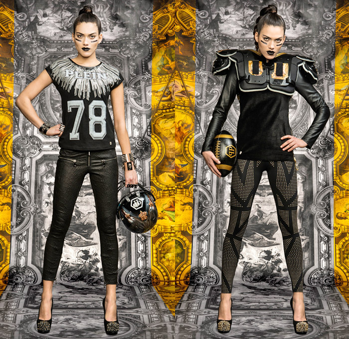 Philipp Plein 2014 Pre Fall Womens Lookbook Presentation - Pre Autumn Collection Looks - American Football Jersey Sportswear Motorcycle Biker Jacket Skinny Jeans Studs Baroque Safari Lion Animal Print Jogging Sweatpants Lace Mesh Peek-A-Boo Skirt Dress: Designer Denim Jeans Fashion: Season Collections, Runways, Lookbooks and Linesheets