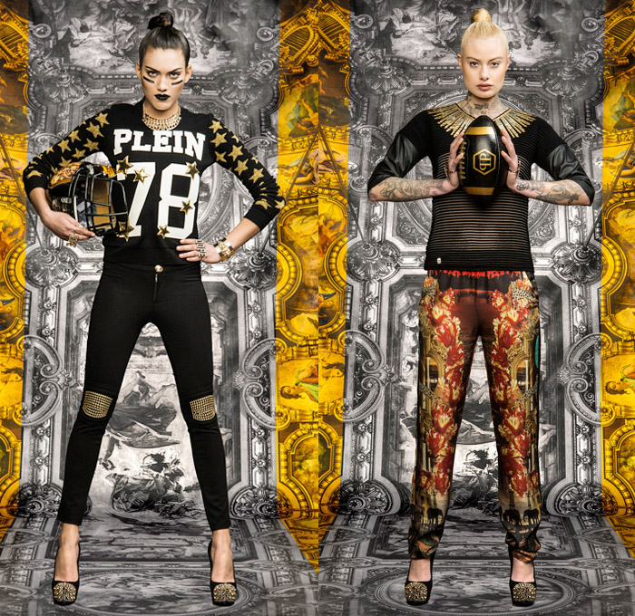 Philipp Plein 2014 Pre Fall Womens Lookbook Presentation - Pre Autumn Collection Looks - American Football Jersey Sportswear Motorcycle Biker Jacket Skinny Jeans Studs Baroque Safari Lion Animal Print Jogging Sweatpants Lace Mesh Peek-A-Boo Skirt Dress: Designer Denim Jeans Fashion: Season Collections, Runways, Lookbooks and Linesheets