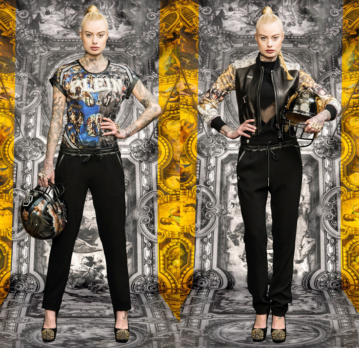 Philipp Plein 2014 Pre Fall Womens Lookbook Presentation - Pre Autumn Collection Looks - American Football Jersey Sportswear Motorcycle Biker Jacket Skinny Jeans Studs Baroque Safari Lion Animal Print Jogging Sweatpants Lace Mesh Peek-A-Boo Skirt Dress: Designer Denim Jeans Fashion: Season Collections, Runways, Lookbooks and Linesheets