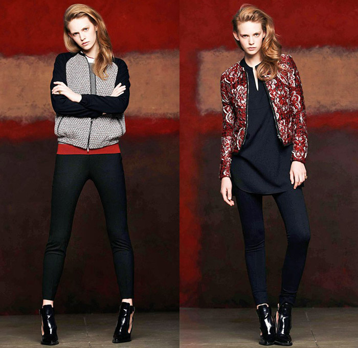 Piazza Sempione 2014 Pre Fall Womens Presentation - Pre Autumn Collection Looks - Skinny Leather Pants Flowers Floral Knit Sweater Jumper Bomber Jacket Windowpane Check Pattern Peek-A-Boo Lace Dress: Designer Denim Jeans Fashion: Season Collections, Runways, Lookbooks and Linesheets