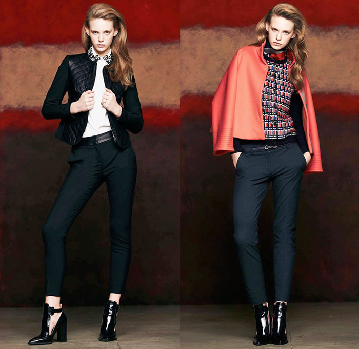Piazza Sempione 2014 Pre Fall Womens Presentation - Pre Autumn Collection Looks - Skinny Leather Pants Flowers Floral Knit Sweater Jumper Bomber Jacket Windowpane Check Pattern Peek-A-Boo Lace Dress: Designer Denim Jeans Fashion: Season Collections, Runways, Lookbooks and Linesheets