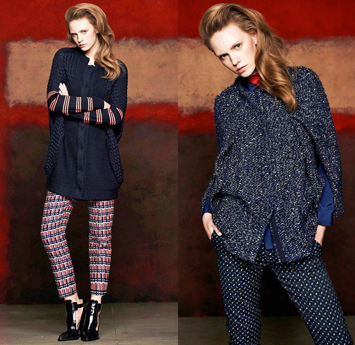 Piazza Sempione 2014 Pre Fall Womens Presentation - Pre Autumn Collection Looks - Skinny Leather Pants Flowers Floral Knit Sweater Jumper Bomber Jacket Windowpane Check Pattern Peek-A-Boo Lace Dress: Designer Denim Jeans Fashion: Season Collections, Runways, Lookbooks and Linesheets