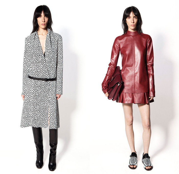 Proenza Schouler 2014 Pre Fall Womens Presentation - Pre Autumn Collection - Wide Leg Palazzo Pants Culottes Gauchos Leather Handkerchief Hem Outerwear Coats Studded Grommets Dots Grid: Designer Denim Jeans Fashion: Season Collections, Runways, Lookbooks and Linesheets