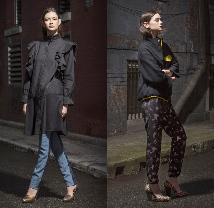 Rachel Comey 2014 Pre Fall Womens Presentation - Pre Autumn Collection Looks - Palazzo Pants Culottes Gauchos Wide Leg Trousers Dog Poodle Motif Print Leopard Ruffles Plaid Checks Tartan Shirtdress: Designer Denim Jeans Fashion: Season Collections, Runways, Lookbooks and Linesheets