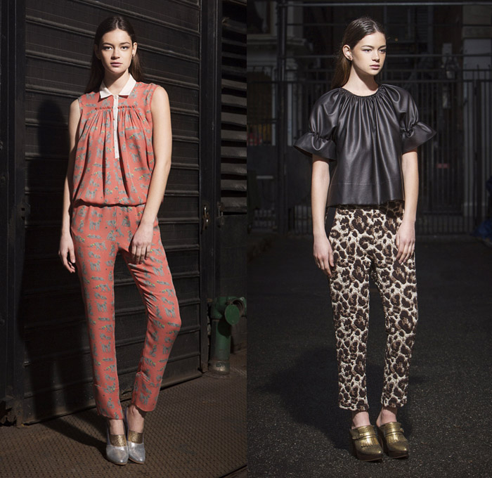 Rachel Comey 2014 Pre Fall Womens Presentation - Pre Autumn Collection Looks - Palazzo Pants Culottes Gauchos Wide Leg Trousers Dog Poodle Motif Print Leopard Ruffles Plaid Checks Tartan Shirtdress: Designer Denim Jeans Fashion: Season Collections, Runways, Lookbooks and Linesheets