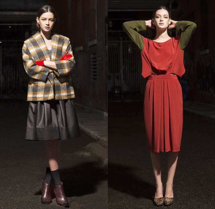 Rachel Comey 2014 Pre Fall Womens Presentation - Pre Autumn Collection Looks - Palazzo Pants Culottes Gauchos Wide Leg Trousers Dog Poodle Motif Print Leopard Ruffles Plaid Checks Tartan Shirtdress: Designer Denim Jeans Fashion: Season Collections, Runways, Lookbooks and Linesheets