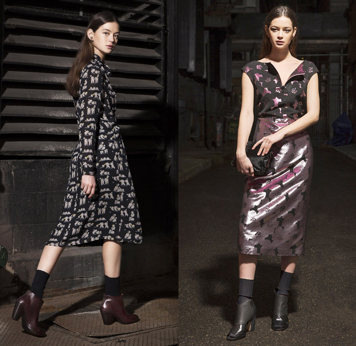 Rachel Comey 2014 Pre Fall Womens Presentation - Pre Autumn Collection Looks - Palazzo Pants Culottes Gauchos Wide Leg Trousers Dog Poodle Motif Print Leopard Ruffles Plaid Checks Tartan Shirtdress: Designer Denim Jeans Fashion: Season Collections, Runways, Lookbooks and Linesheets