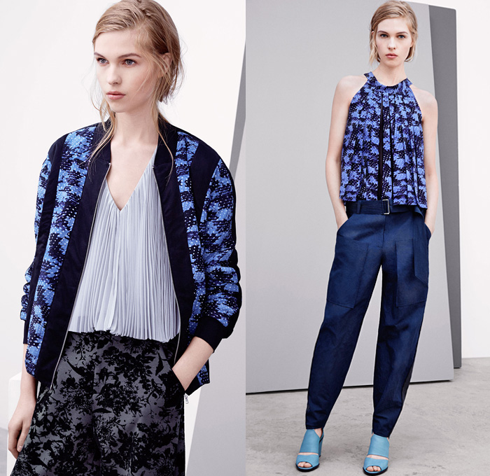 Rebecca Taylor 2014 Pre Fall Womens Presentation - Pre Autumn Collection Looks - Foliage Leaves Botanical Prints Ornamental Baseball Knit Lace Crochet Peek-A-Boo Bomber Jacket Pleats Embroidery Dress: Designer Denim Jeans Fashion: Season Collections, Runways, Lookbooks and Linesheets