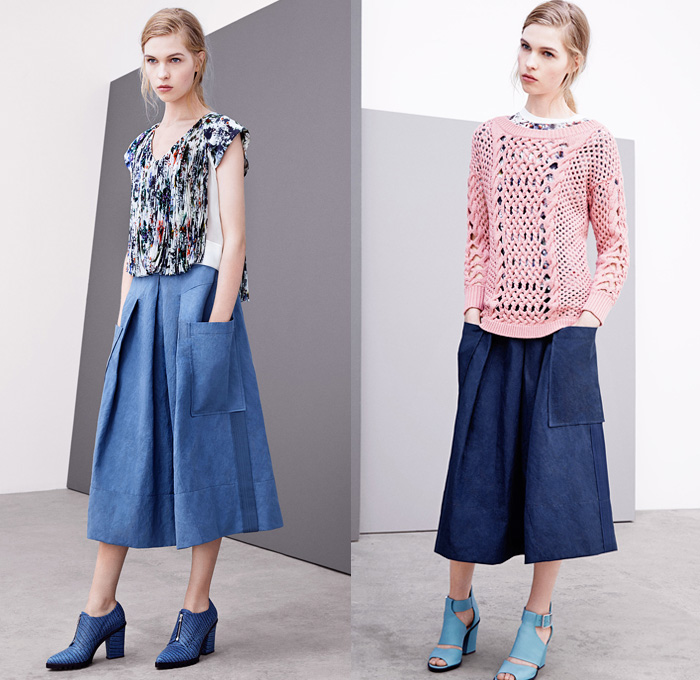 Rebecca Taylor 2014 Pre Fall Womens Presentation - Pre Autumn Collection Looks - Foliage Leaves Botanical Prints Ornamental Baseball Knit Lace Crochet Peek-A-Boo Bomber Jacket Pleats Embroidery Dress: Designer Denim Jeans Fashion: Season Collections, Runways, Lookbooks and Linesheets