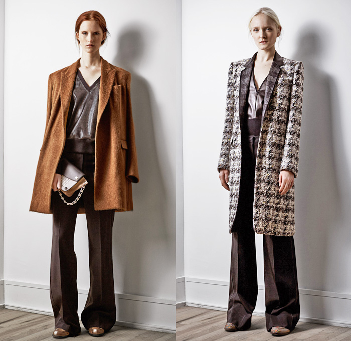 Reed Krakoff 2014 Pre Fall Womens Presentation - Pre Autumn Collection - Skinny Biker Jeans Python Snake Print Wide Leg Trousers Palazzo Pants Handkerchief Hem Asymmetrical Pleated Dresses Furry Outerwear Coats: Designer Denim Jeans Fashion: Season Collections, Runways, Lookbooks and Linesheets