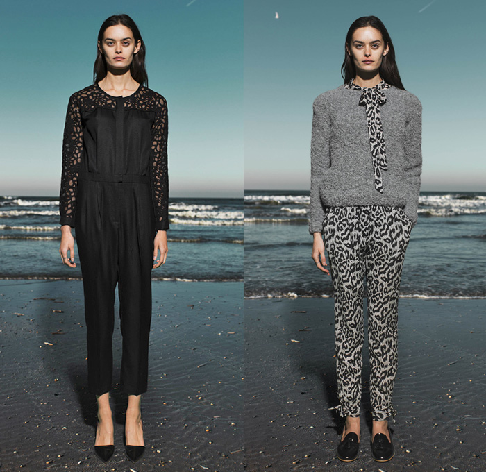 Sea New York 2014 Pre Fall Womens Presentation - Pre Autumn Collection Looks - Denim Jeans Romper Trucker Shirt Onesie One Piece Combishorts Jumpsuit Playsuit Sweatpants Jogging Stripes Windowpane Check Outerwear Coat Animal Safari Leopard Lace Crochet Mesh Peek-A-Boo: Designer Denim Jeans Fashion: Season Collections, Runways, Lookbooks and Linesheets