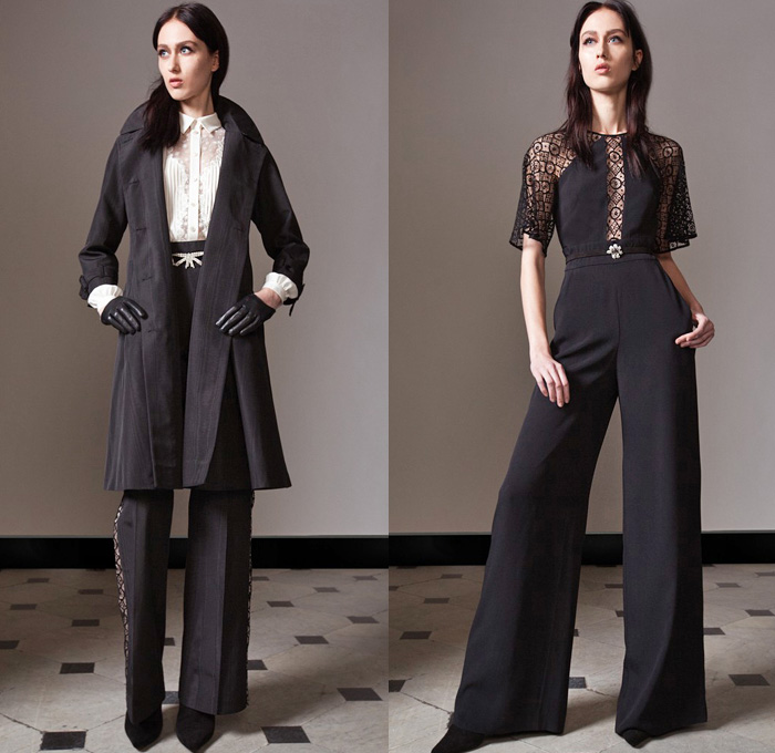 Temperley London 2014 Pre Fall Womens Presentation - Pre Autumn Collection - Leather Skinny Biker Jeans Sheer Chiffon Lace Peek-A-Boo Jumpsuit Wide Leg Trousers Flowers Floral Stained Glass Dresses: Designer Denim Jeans Fashion: Season Collections, Runways, Lookbooks and Linesheets
