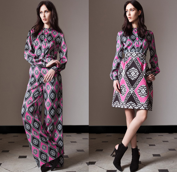 Temperley London 2014 Pre Fall Womens Presentation - Pre Autumn Collection - Leather Skinny Biker Jeans Sheer Chiffon Lace Peek-A-Boo Jumpsuit Wide Leg Trousers Flowers Floral Stained Glass Dresses: Designer Denim Jeans Fashion: Season Collections, Runways, Lookbooks and Linesheets