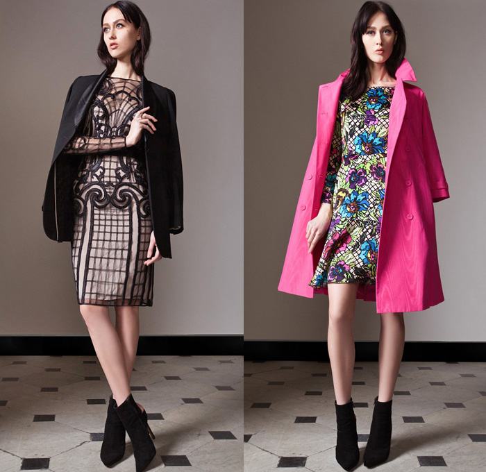 Temperley London 2014 Pre Fall Womens Presentation - Pre Autumn Collection - Leather Skinny Biker Jeans Sheer Chiffon Lace Peek-A-Boo Jumpsuit Wide Leg Trousers Flowers Floral Stained Glass Dresses: Designer Denim Jeans Fashion: Season Collections, Runways, Lookbooks and Linesheets