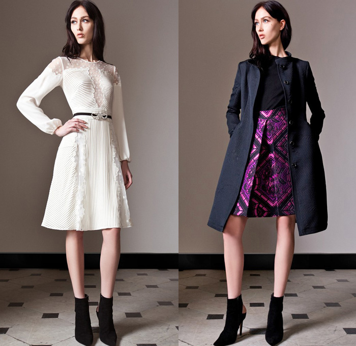 Temperley London 2014 Pre Fall Womens Presentation - Pre Autumn Collection - Leather Skinny Biker Jeans Sheer Chiffon Lace Peek-A-Boo Jumpsuit Wide Leg Trousers Flowers Floral Stained Glass Dresses: Designer Denim Jeans Fashion: Season Collections, Runways, Lookbooks and Linesheets