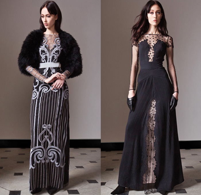 Temperley London 2014 Pre Fall Womens Presentation - Pre Autumn Collection - Leather Skinny Biker Jeans Sheer Chiffon Lace Peek-A-Boo Jumpsuit Wide Leg Trousers Flowers Floral Stained Glass Dresses: Designer Denim Jeans Fashion: Season Collections, Runways, Lookbooks and Linesheets