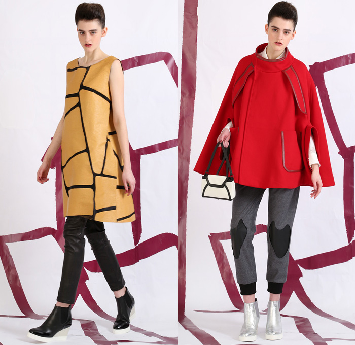 Tsumori Chisato 2014 Pre Fall Womens Lookbook Presentation - Pre Autumn Collection Looks - Prague Rooftops Fox Cobblestones Village Motif Print Graphic Palazzo Pants Wide Leg Waffle Knit Sweater Jumper Sheer Chiffon Peek-a-Boo Hanging Sleeve Cloak Cape Jogging Sweatpants Leggings Robe Poncho Crochet Lace Embroidery Outerwear Coat Jacket Coatdress Dress Circle Godet Poodle Skirt Bomber Jacket: Designer Denim Jeans Fashion: Season Collections, Runways, Lookbooks and Linesheets