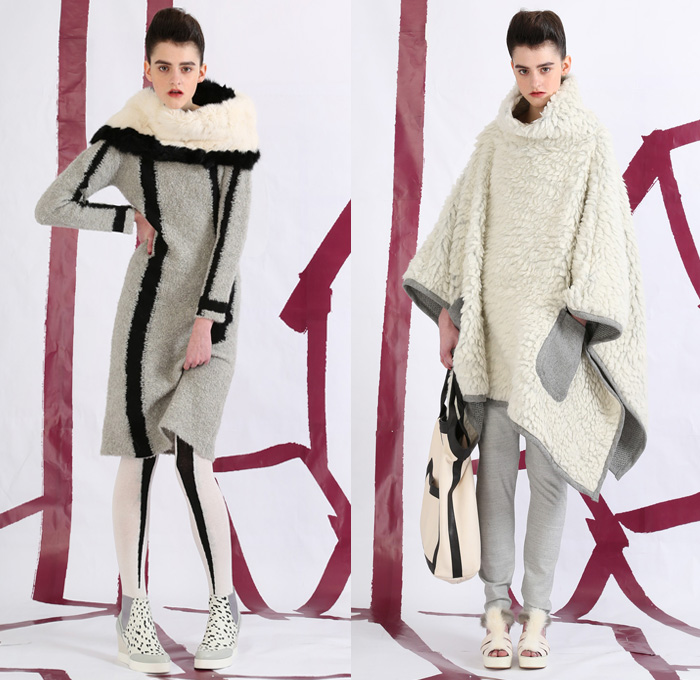 Tsumori Chisato 2014 Pre Fall Womens Lookbook Presentation - Pre Autumn Collection Looks - Prague Rooftops Fox Cobblestones Village Motif Print Graphic Palazzo Pants Wide Leg Waffle Knit Sweater Jumper Sheer Chiffon Peek-a-Boo Hanging Sleeve Cloak Cape Jogging Sweatpants Leggings Robe Poncho Crochet Lace Embroidery Outerwear Coat Jacket Coatdress Dress Circle Godet Poodle Skirt Bomber Jacket: Designer Denim Jeans Fashion: Season Collections, Runways, Lookbooks and Linesheets