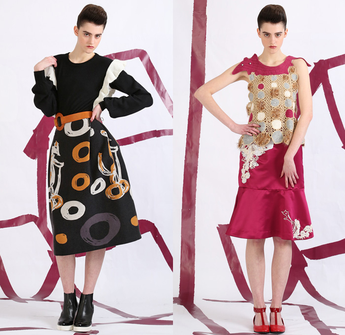 Tsumori Chisato 2014 Pre Fall Womens Lookbook Presentation - Pre Autumn Collection Looks - Prague Rooftops Fox Cobblestones Village Motif Print Graphic Palazzo Pants Wide Leg Waffle Knit Sweater Jumper Sheer Chiffon Peek-a-Boo Hanging Sleeve Cloak Cape Jogging Sweatpants Leggings Robe Poncho Crochet Lace Embroidery Outerwear Coat Jacket Coatdress Dress Circle Godet Poodle Skirt Bomber Jacket: Designer Denim Jeans Fashion: Season Collections, Runways, Lookbooks and Linesheets